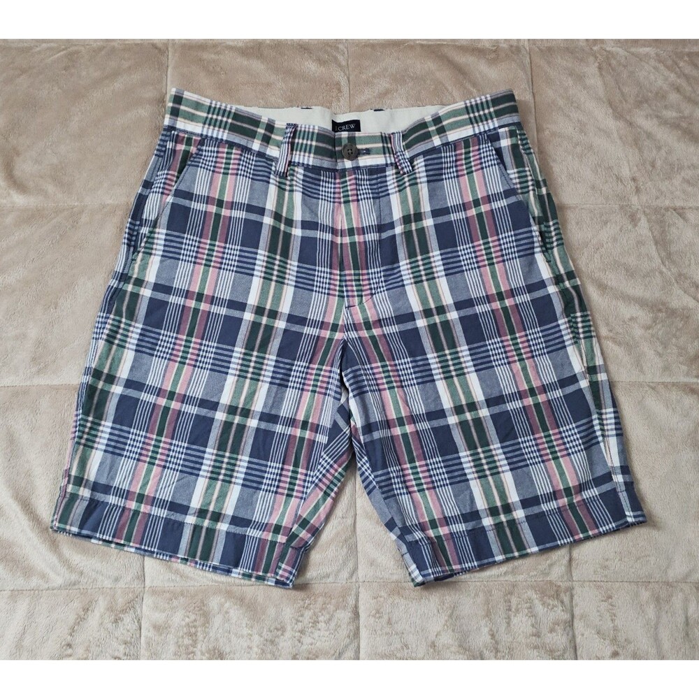 J.Crew Madras Plaid Shorts Mens 29 Chinos Cotton Flat Front 9 Inch Inseam